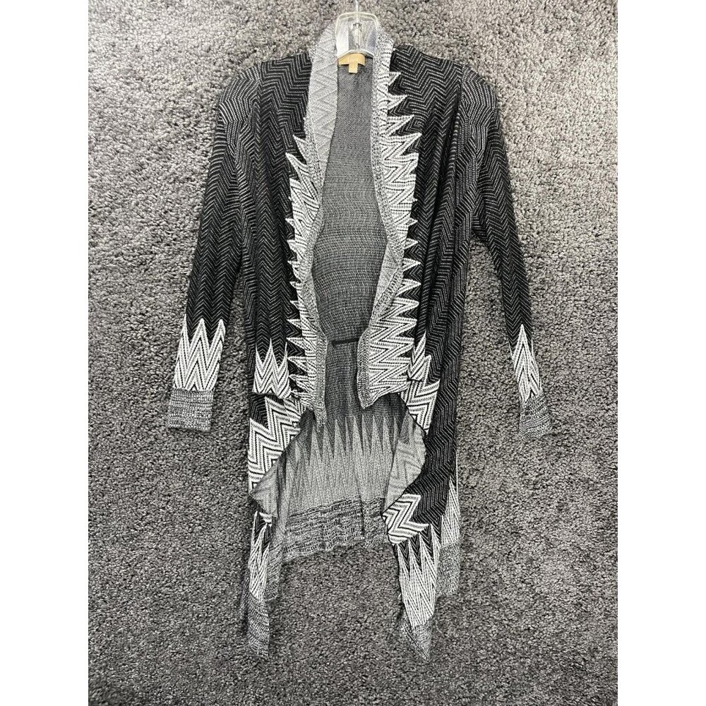 Takara Long Tail Open Knit Black Geometric Cardigan Sweater Duster Size Small